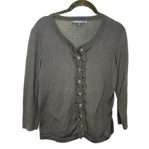 Boden Ruffle Button Lightweight Cardigan Women's Size 12 Navy Blue Cotton